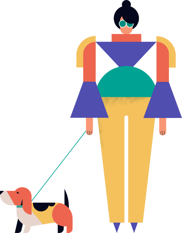 Woman with Dog Geometric Cartoon Character