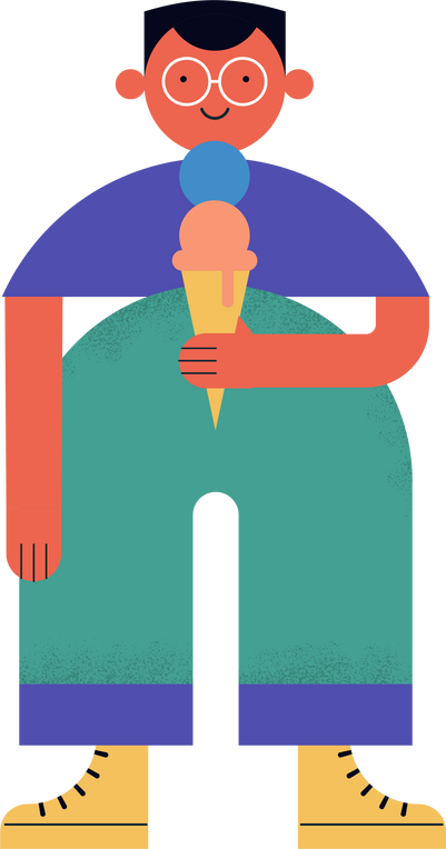 Boy with Ice Cream Geometric Cartoon Character