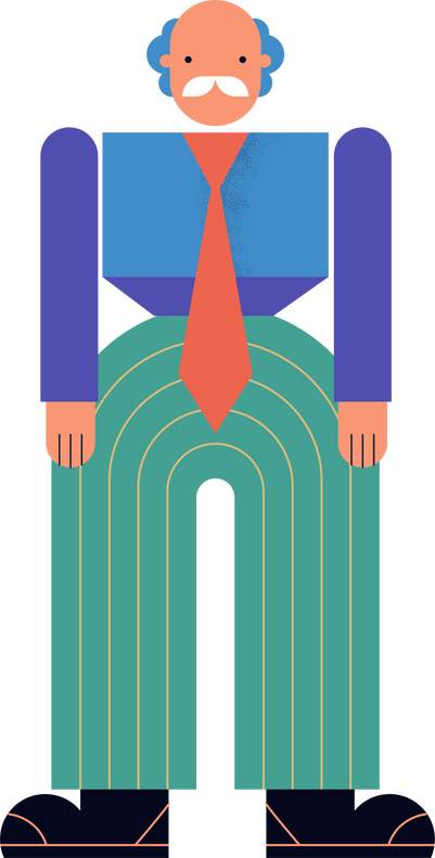 Elderly Man Geometric Cartoon Character